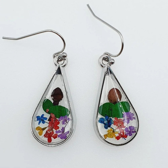 ✨ 925 Silver Plated Transparent Flower Water Drop Earrings, FB16FA1147 - Picture 1 of 1